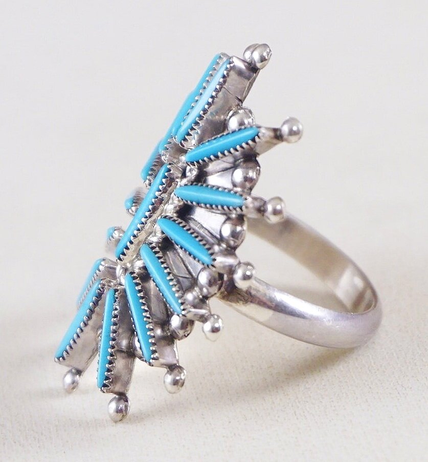 Cecilia Lasiloo Details about   Zuni Indian Sterling Silver Turquoise Cluster Ring Size 8... 