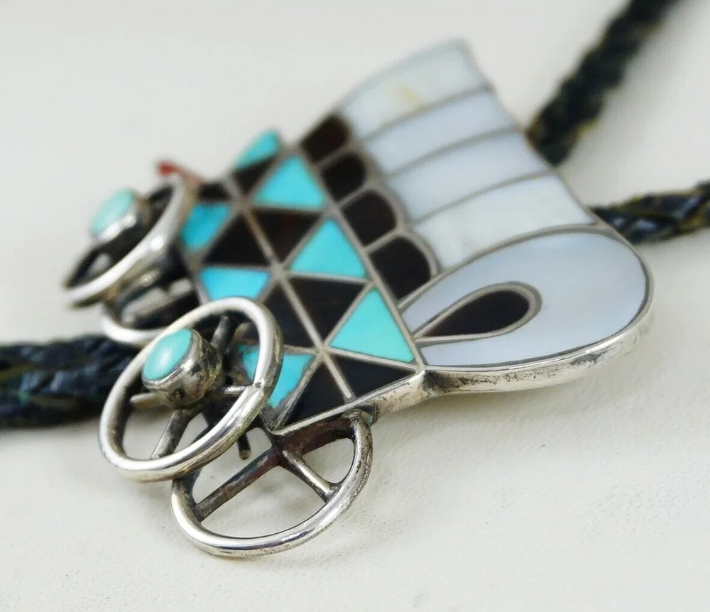 Vintage Zuni Multi Stone Inlay Wagon Bolo Tie and Belt  display picture 2