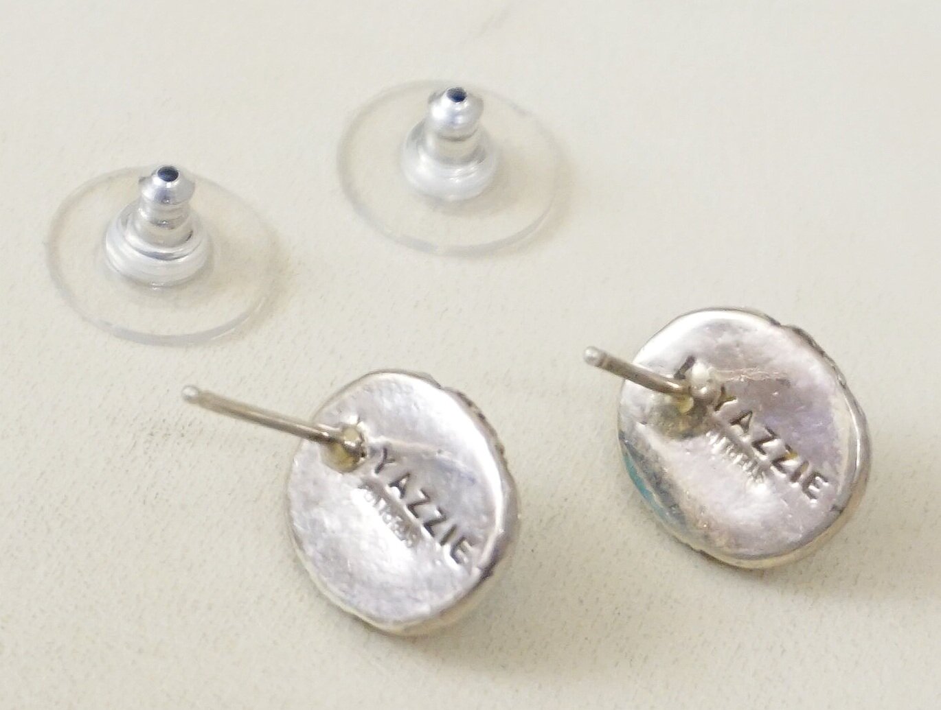 Navajo Handmade Sterling Silver Turquoise Inlay Post Earrings 