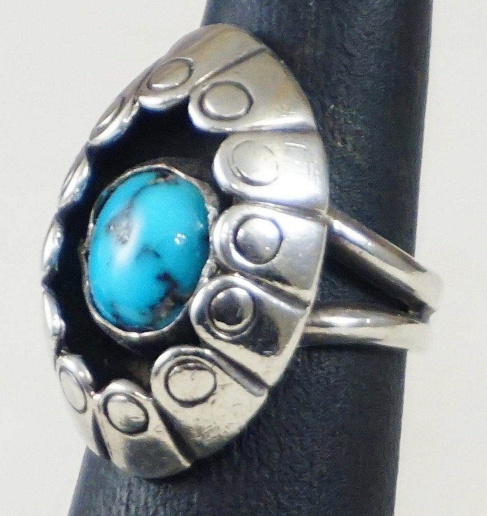 Make An Offer! Exquisite Vintage Native American Navajo Morenci Turquoise Sterling Silver Ring