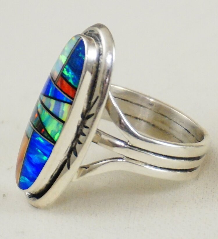 Navajo Silber dornrand Oyster Opal Multi Inlay Ring Größe 7,5 Navajo Silber dornrand Oyster Opal Multi Inlay Ring Größe 7,5