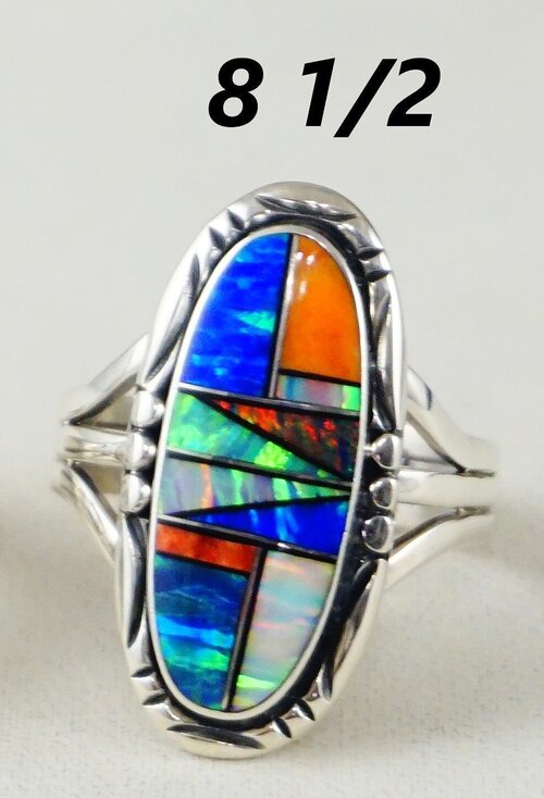 Navajo Silber dornrand Oyster Opal Multi Inlay Ring Größe 7,5 