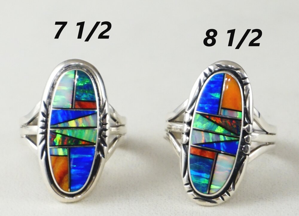 Navajo Silber dornrand Oyster Opal Multi Inlay Ring Größe 7,5 