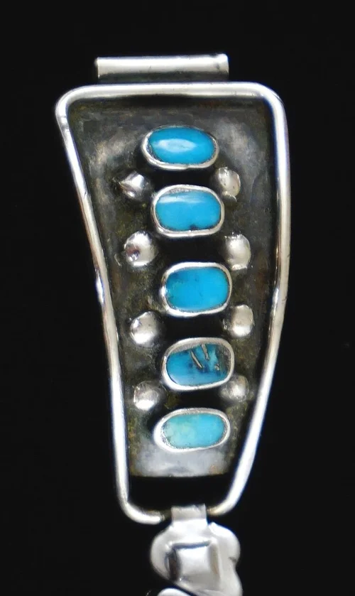 Native Zuni Turquoise Inlay Sterling Silver Watchband Tip Item #1034M- Vintage Men main image 3