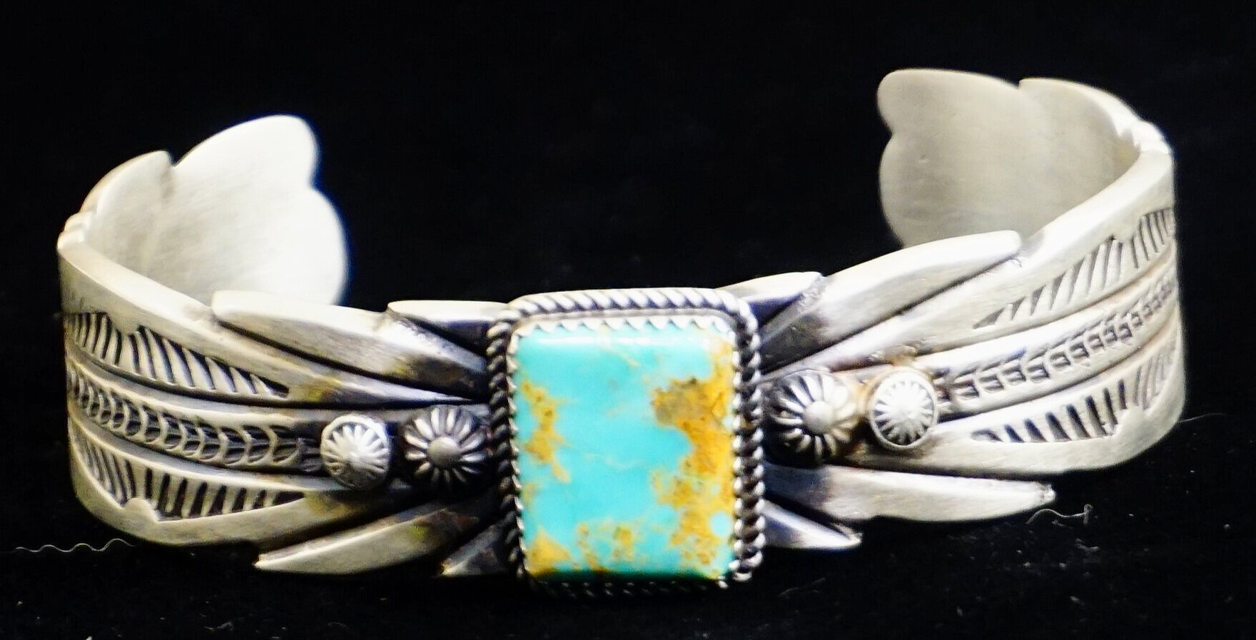 Navajo Royston Turquoise Tear Drop Sterling Silver Cuff Bracelet