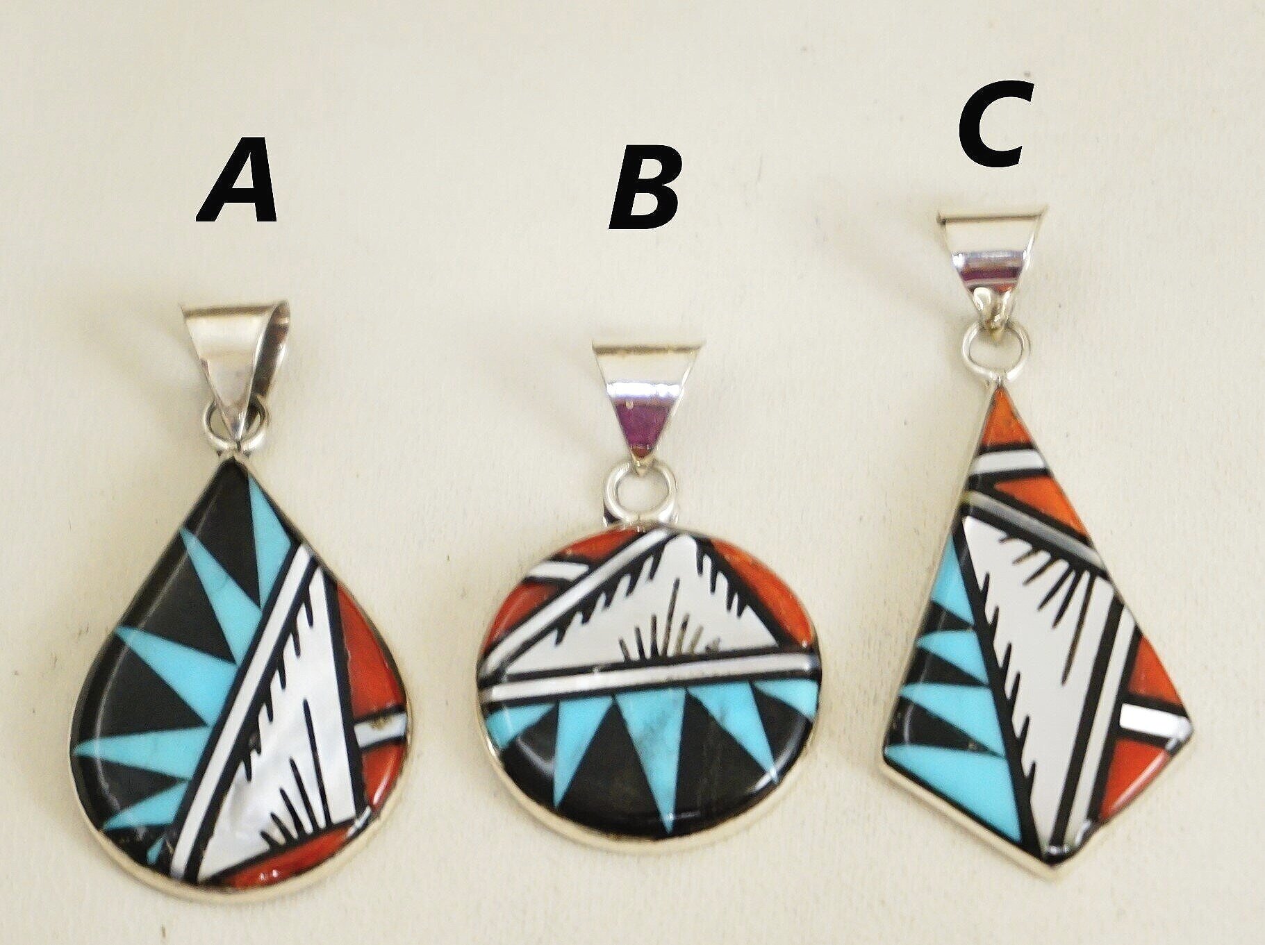 Item #943K- Zuni Multi Stone Geometric Inlay Sterling Silver Item #943K- Zuni Multi Stone Geometric Inlay Sterling Silver