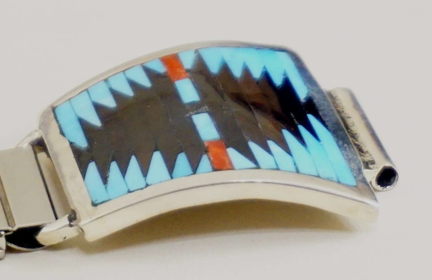 Item #944F- Men's Zuni Multi Stone Inlay Sterling Silver Watch Band by  Charlotte Dishta —Men's Native American Watchbands- Native American Jewelry  ~