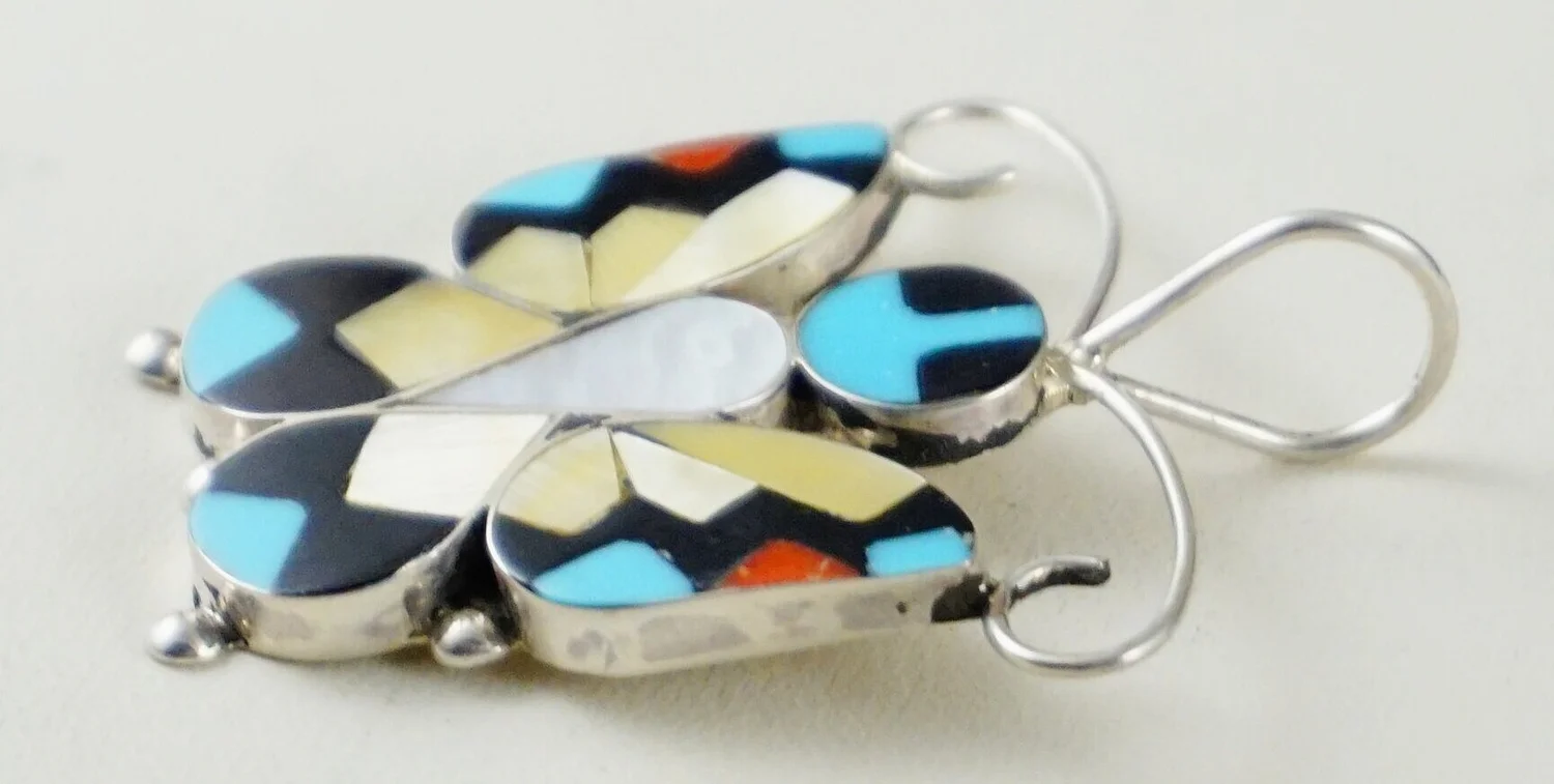 Zuni Multi Stone Inlay Butterfly Pendant Dishta —Native American 