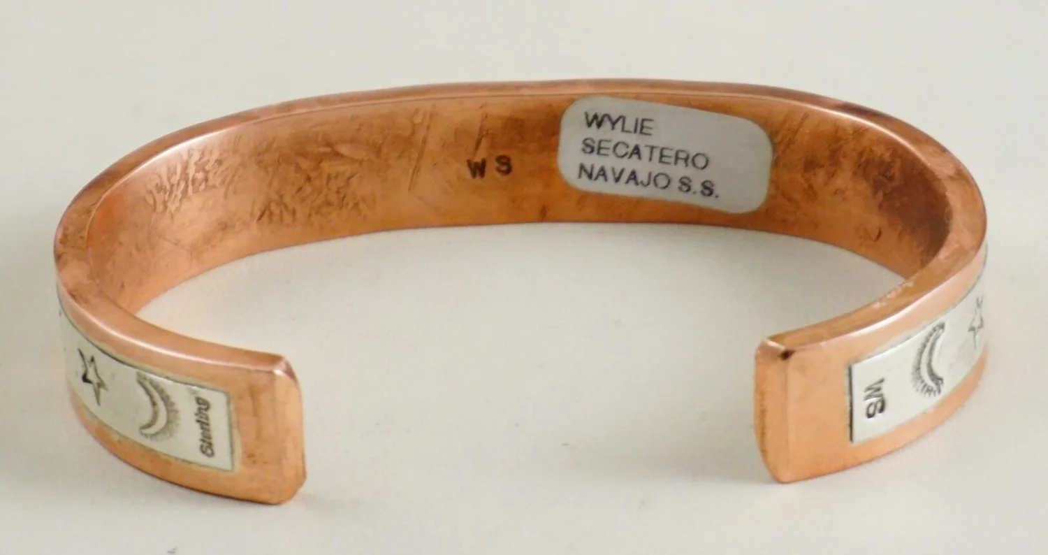 Item #946A- Navajo Tribal Stamped Symbols Sterling Silver Copper 