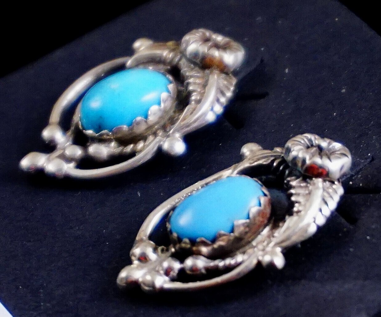 Details about   Navajo Turquoise and Sterling Silver Blossom Earrings Marie Kirlie 