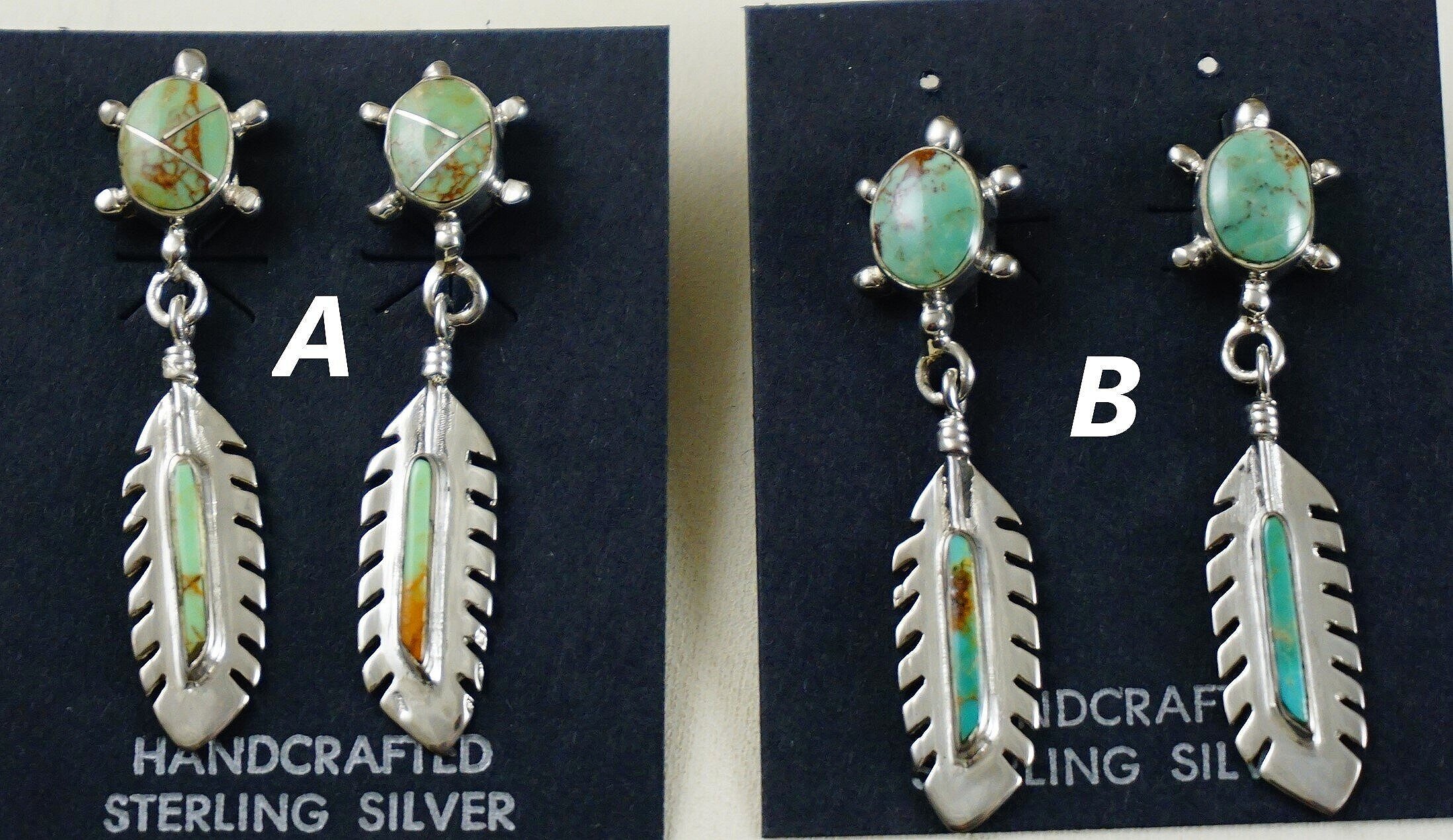 Feather Turquoise Sterling Silver Dangles 