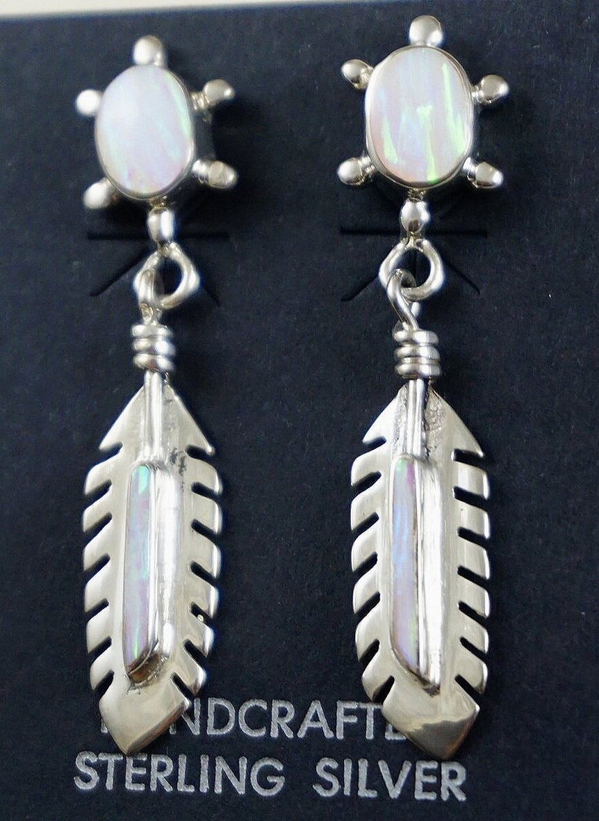Southwestern Vintage NAVAJO Style STERLING FEATHER Trading Post Earrings 