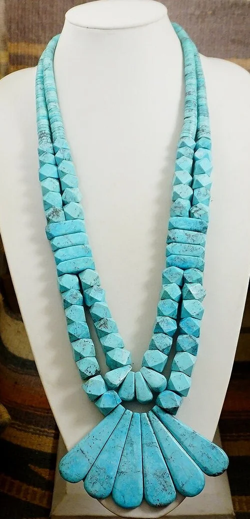 Item #953H- XLG Heavy Men's Santo Domingo Kingman Turquoise Bead Double  Strand Necklace —Women's and Men's Turquoise Necklaces Native American