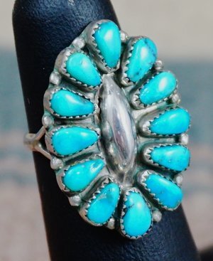 Item # 060E- Zuni 12 Stone Turquoise Cluster Rings by Mary and Felix Chavez