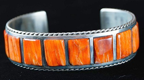 Item # 500E- Zuni 14pc Raised Spiny Oyster Bracelet by A.Gasper