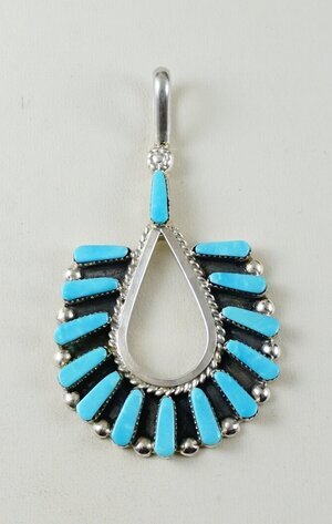 Item #945T- Zuni 14ct Turquoise Cluster Teardrop Sterling Silver Pendant by C.Hattie