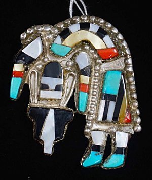 Item # 536B- Lg Zuni Multi Stone Inlay Rainbow Man Pin/Pendant by H.Cellicion