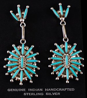 Item # 779H - Zuni High End 36pc Turquoise Needlepoint Satellite Cluster Earrings by C.Lasiloo