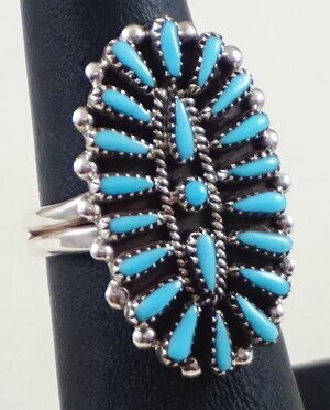 Item #923Z- Women's Zuni 21pc Turquoise Petit Point Satellite Cluster Silver Rings by Judy Wallace ~ Various Sizes