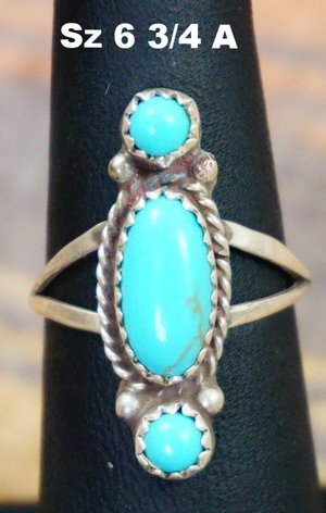 Item # 549P- Zuni 3 Stone Oval &amp; Round Turquoise Rings by F.Martinez Sz 6 3/4