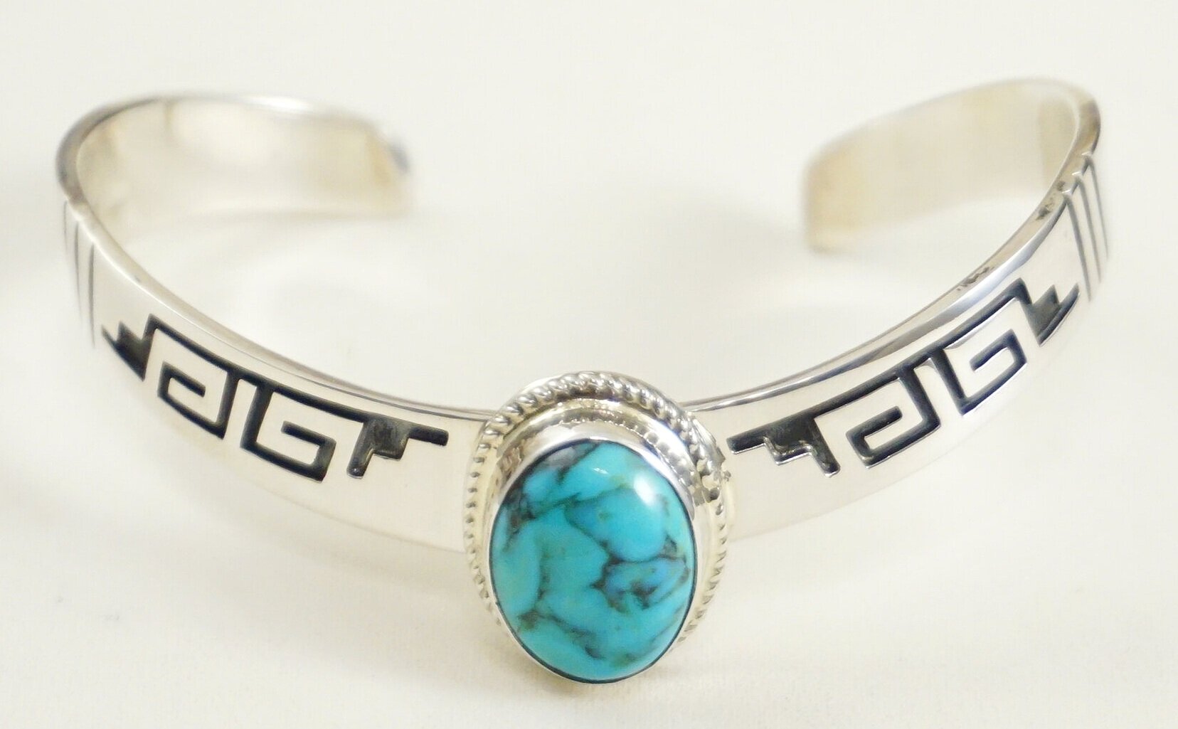 Item #955F- Navajo Offset Kingman Turquoise Water Wave Overlay Sterling  Silver Cuff Bracelet by EM Teller —Men's and Women's Native American  Turquoise 