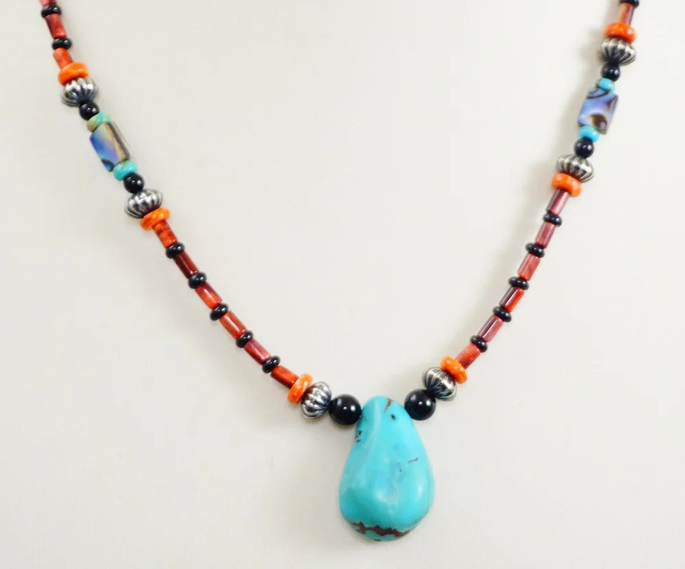 Item #955H- Navajo Multi Stone and Turquoise Rubbing Stone