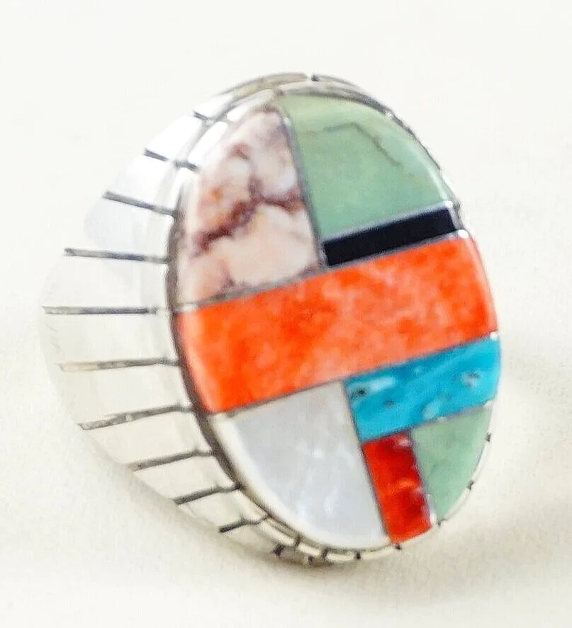 Men's Multi Color Stone Inlay Rings ~ Men's Native American Jewelry