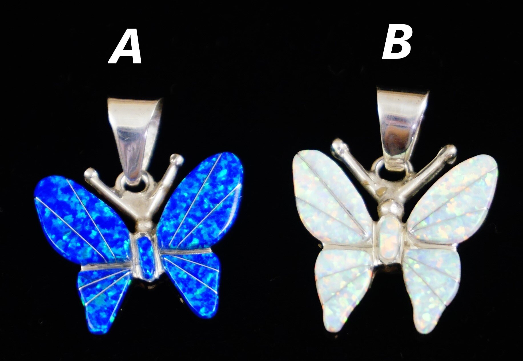 Navajo Handmade Sterling Silver White Opal Inlay Butterfly Pendant 