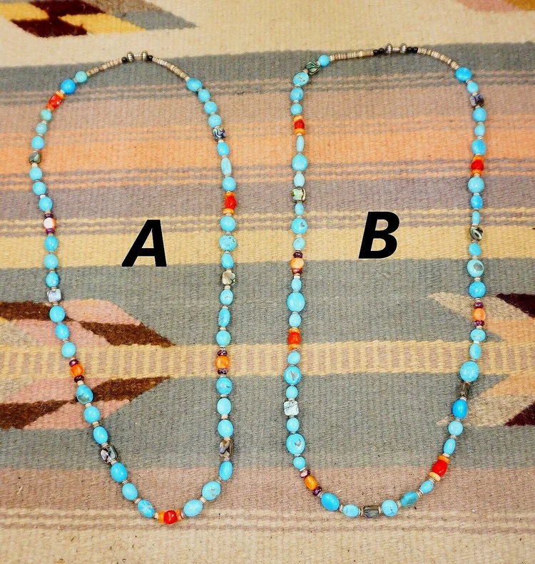 Heishe coral turquoise and shell Southwestern Necklace 4 Picture Sterling Locket