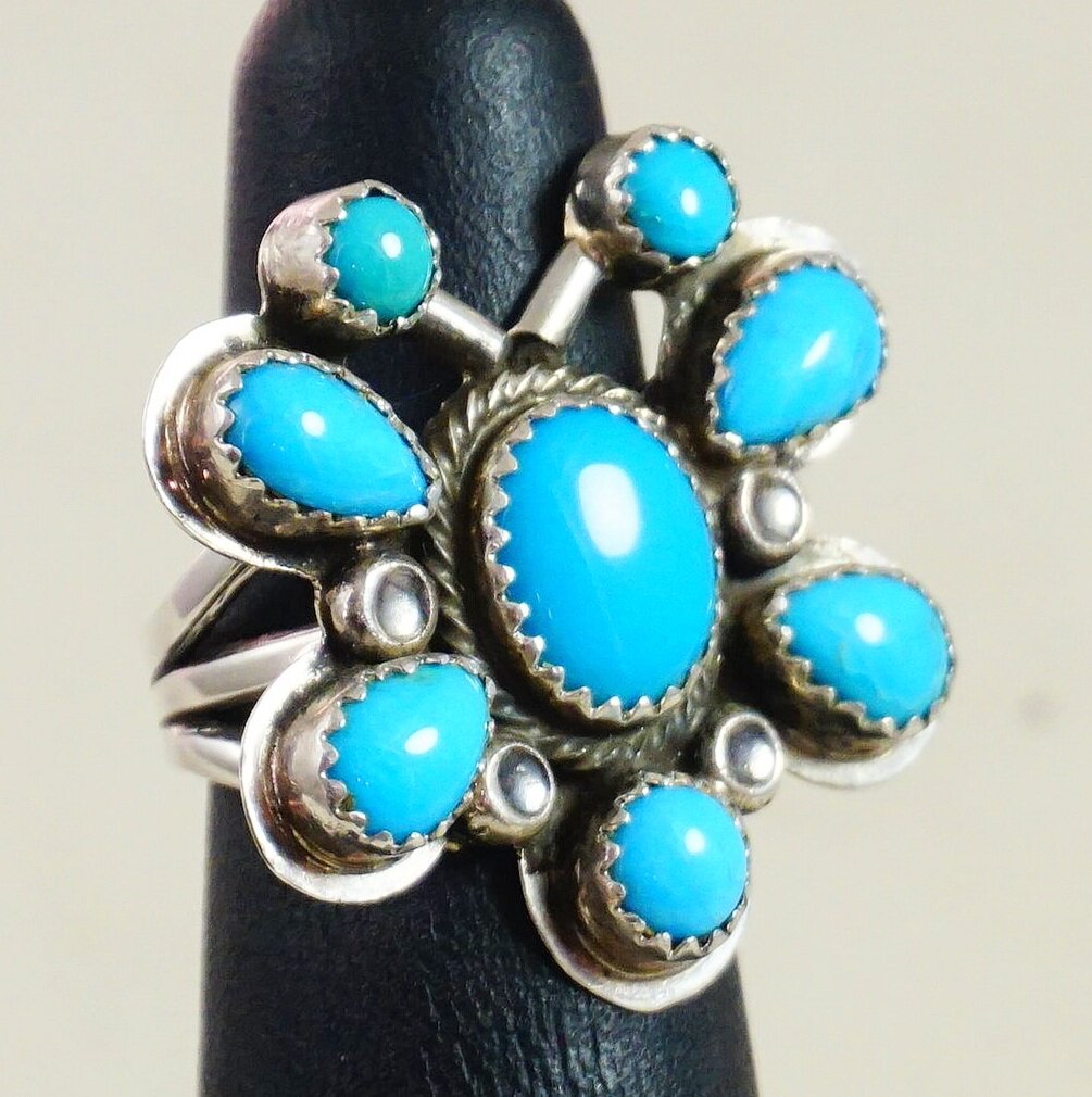 Item #961H- Women's Navajo Kingman Spiderweb Turquoise Cluster Sterling ...