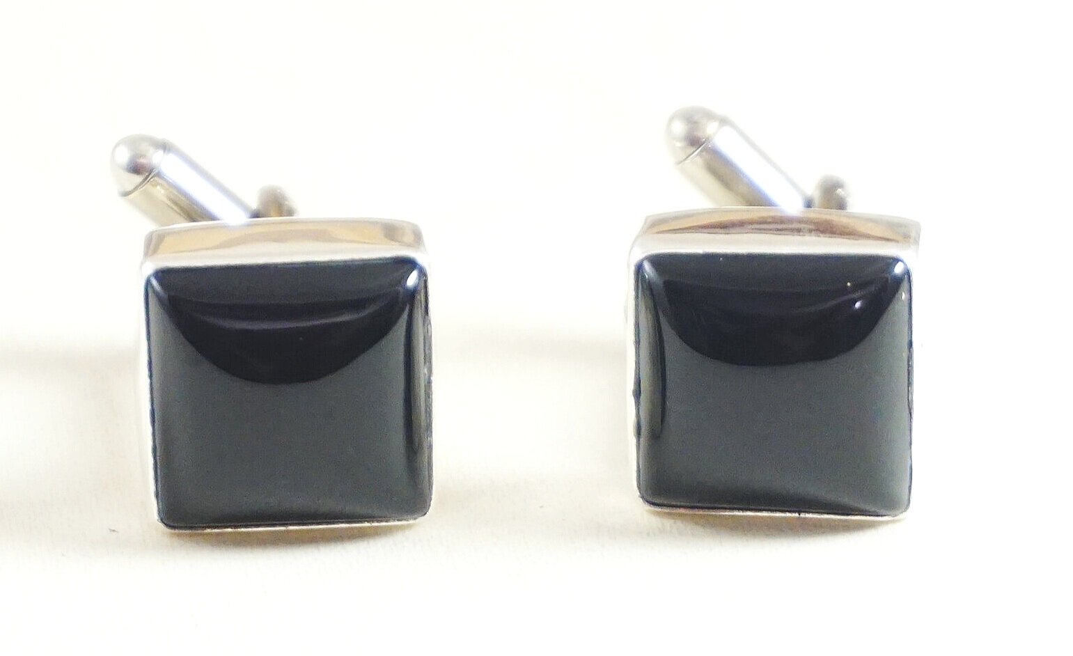 Silver Black Onyx Double Ended Cufflinks Cuff Links 