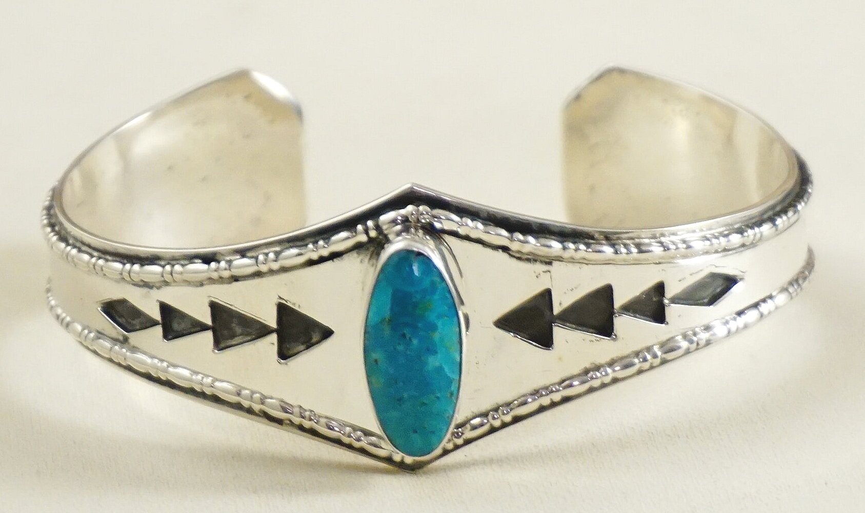 Navajo Herman Smith Sterling Silver and Turquoise Wide Band Hand Stamped  and Repousse Cuff Bracelet