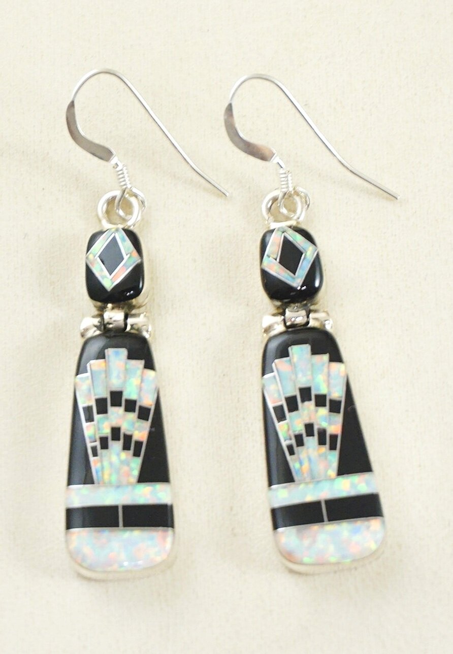 Details about   Native American Navajo Indian Dangle Inlay Turquoise Multi stone Earrings #145 