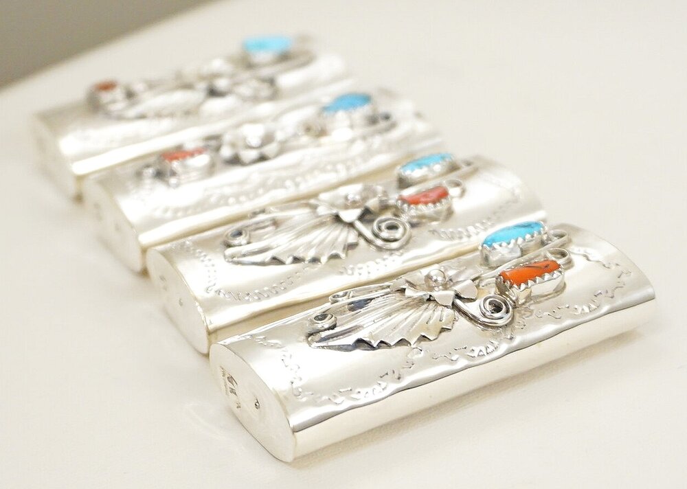 Turquoise Coral Silver Lighter Case – White Bison Native Art
