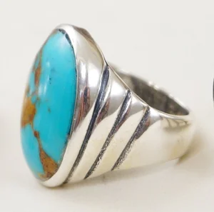 Item #972X- Men's Navajo Oval Kingman Turquoise Ribbed Sterling