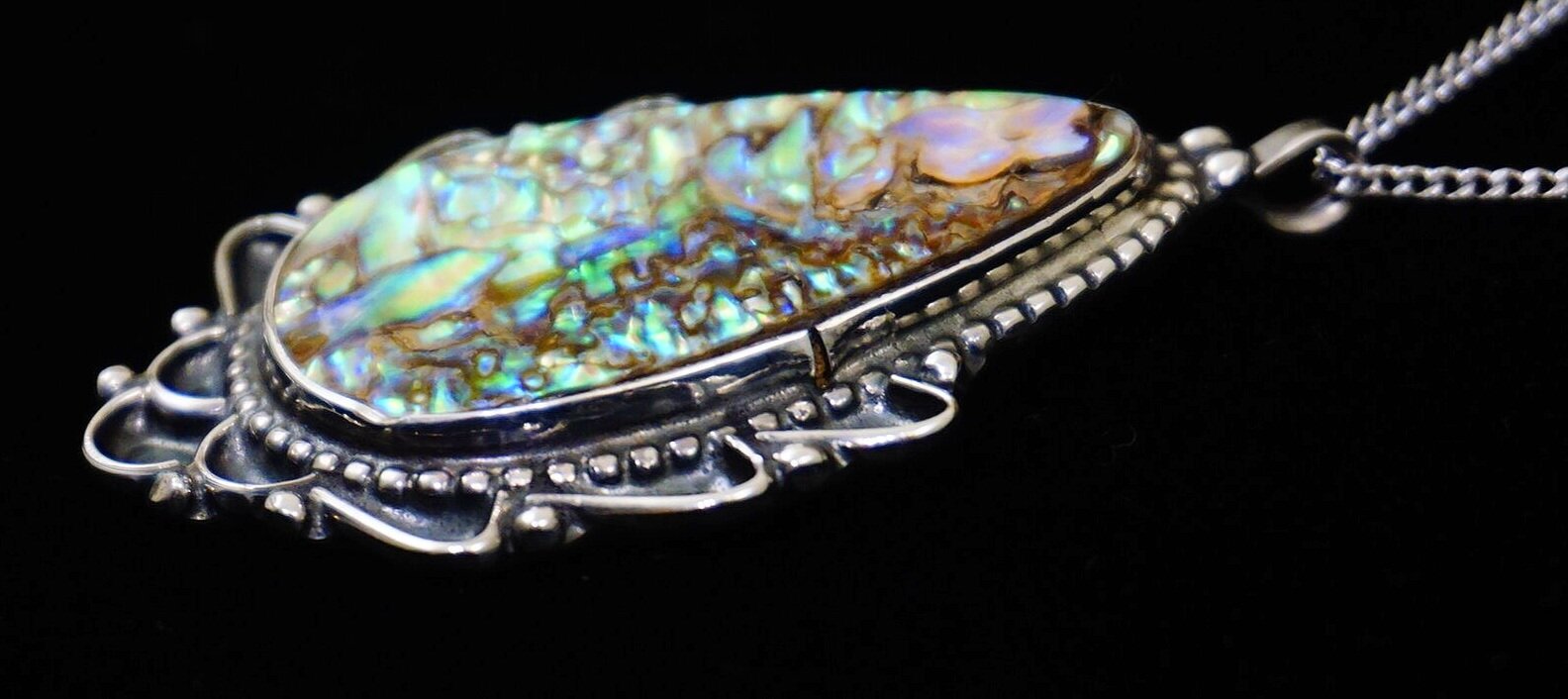 Native American Horse Abalone Pendant Charm Sterling Silver D-1896L 
