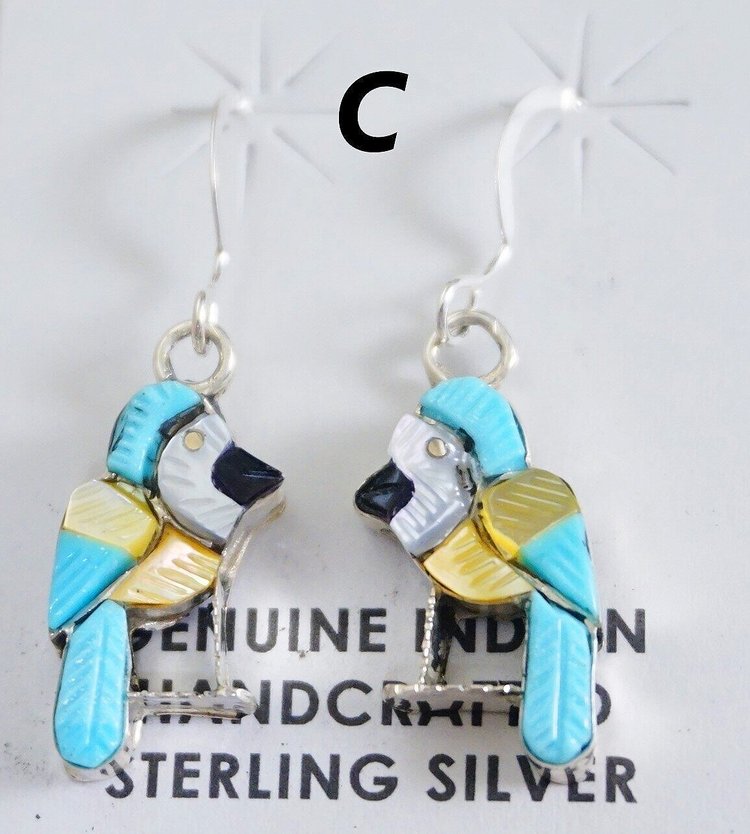 Boucles D'oreilles Zuni Artisanales En Argent Sterling - Pierres Multiples - Neuf Avec étiquettes