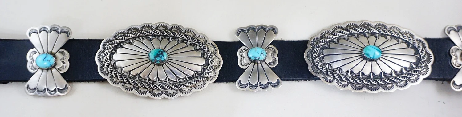 ❗️SOLDC❗️ hain Belt ? Vintage Silver & Turquoise Inlay Butterfly Chain Belt Neon Blue ? Butterfly Flower Power waist Belt (one of a  main image 4