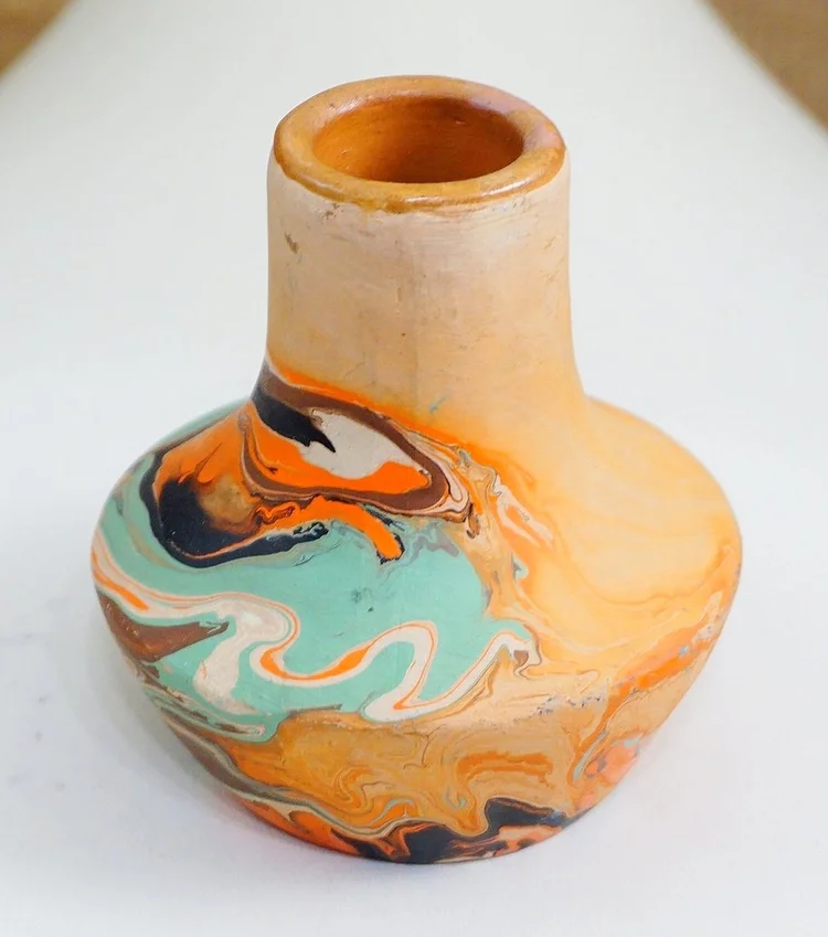 Item #984X- Nemadji Multi Color Swirl Clay Pottery Vase —*Nemadji 