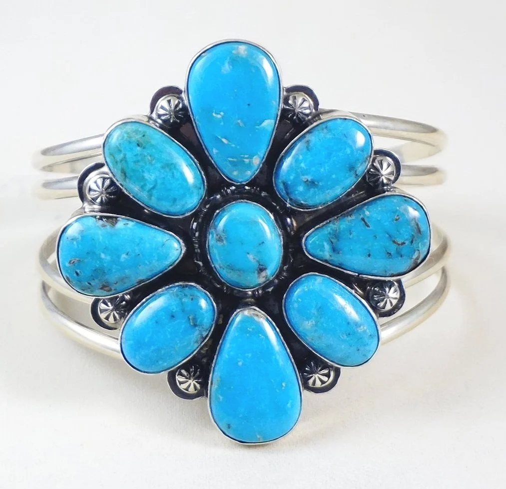 large-navajo-kingman-turquoise-cluster-hogans-sterling-silver-cuff-bracelet-teller-985T.jpg