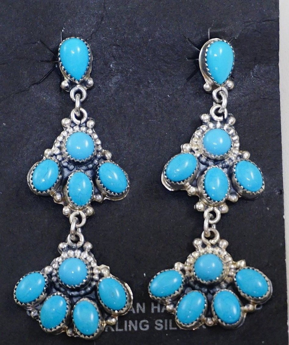 Item A Long Navajo Turquoise Sterling Silver Dangle Earrings By