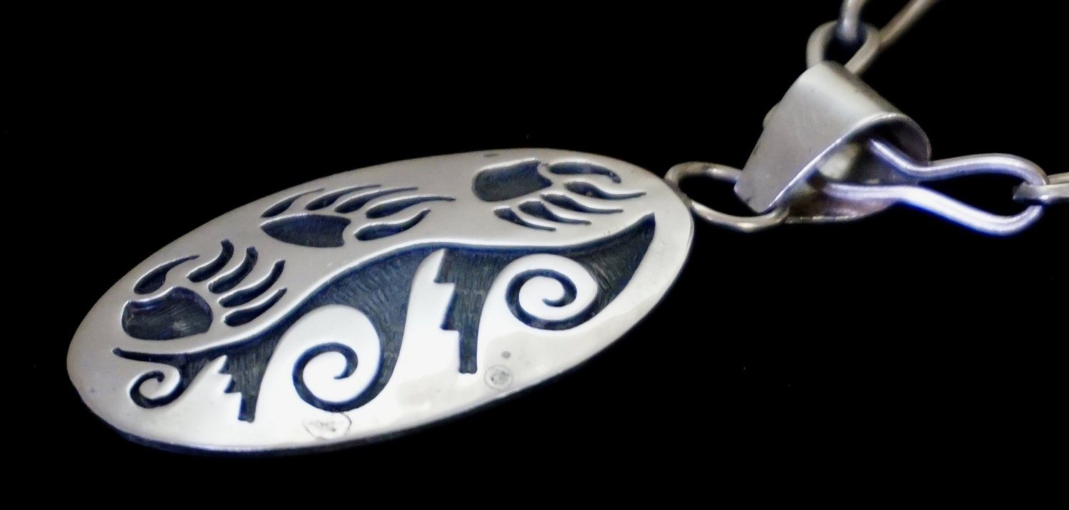 Item #987P- Hopi Bear Tracks Water Symbols Sterling Silver Overlay 