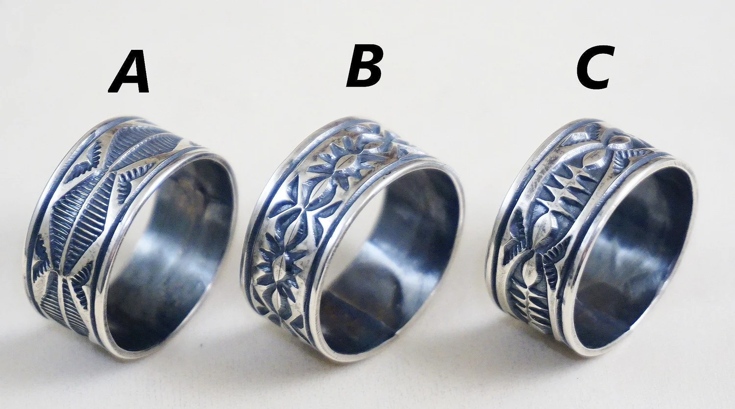 Item #989E- Navajo Symbols Stamped Sterling Silver Ring Bands by 