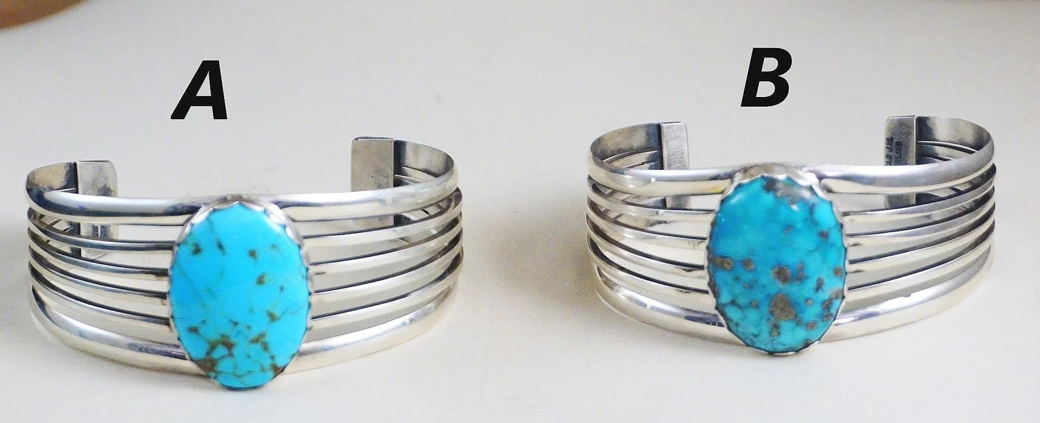 Item #989X- Wide Navajo Turquoise Sterling Silver Ribbed Band Cuff 