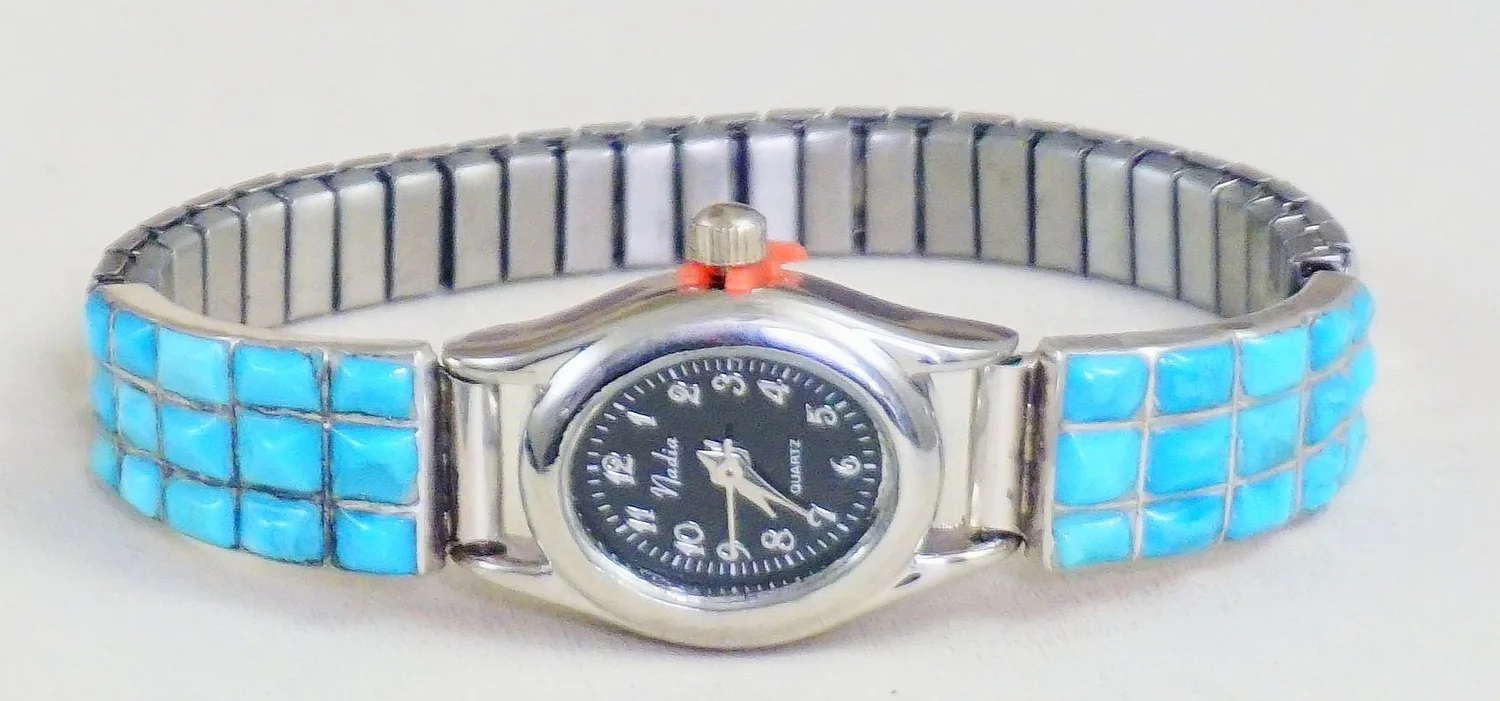 Vintage Futura Ladies Turquoise Inlay Watch with Roman Numerals Bezel 2243L Vintage Zuni Inlay Watch Tips – Vicki Turbeville main image 4