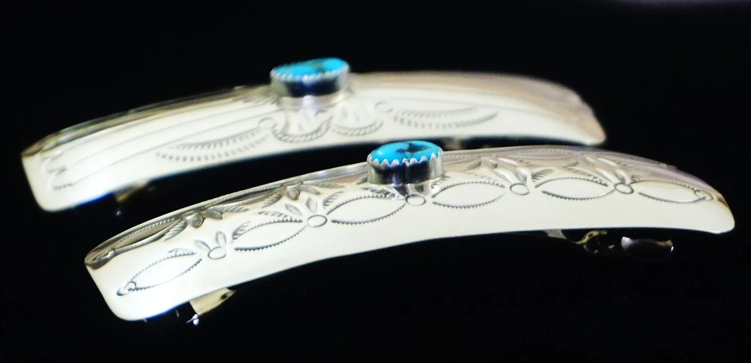 Item #989N1- Navajo Turquoise Stamped Symbols Sterling Silver Hair