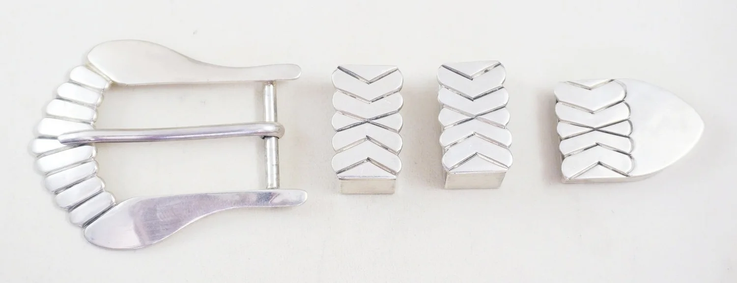 Vintage Navajo sterling silver ranger buckle set with tip vintage-navajo-onyx-inlay-  main image 3