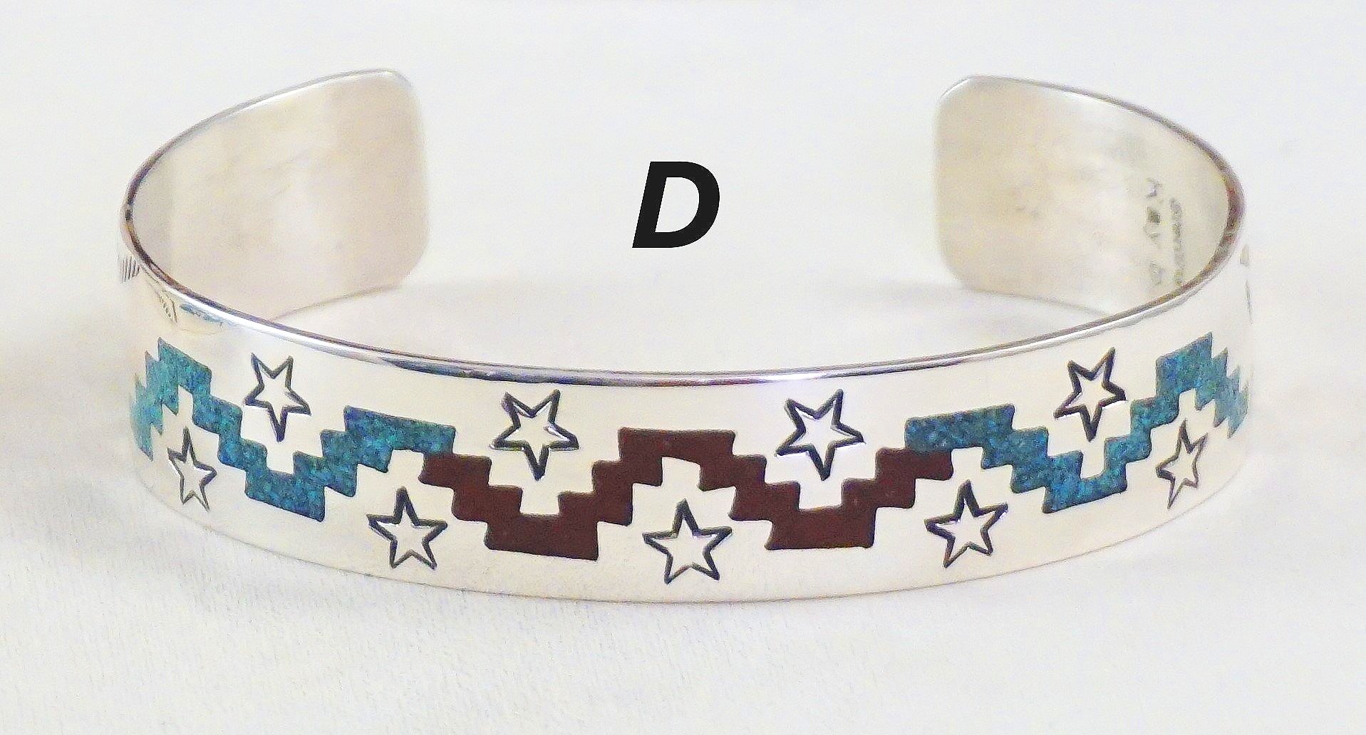 Item #991T- Navajo Turquoise Coral Chip Inlay Stamped Symbols