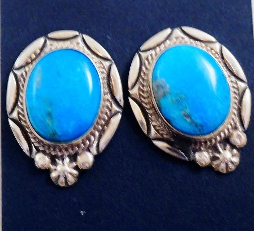 Navajo Handmade Sterling & Kingman Turquoise Dreamcatcher Earring