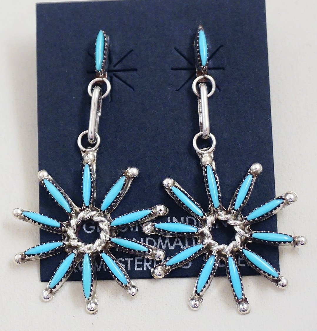 Details about   Zuni Sterling Silver Turquoise Needle Point Partial Hoop Post Earrings! 